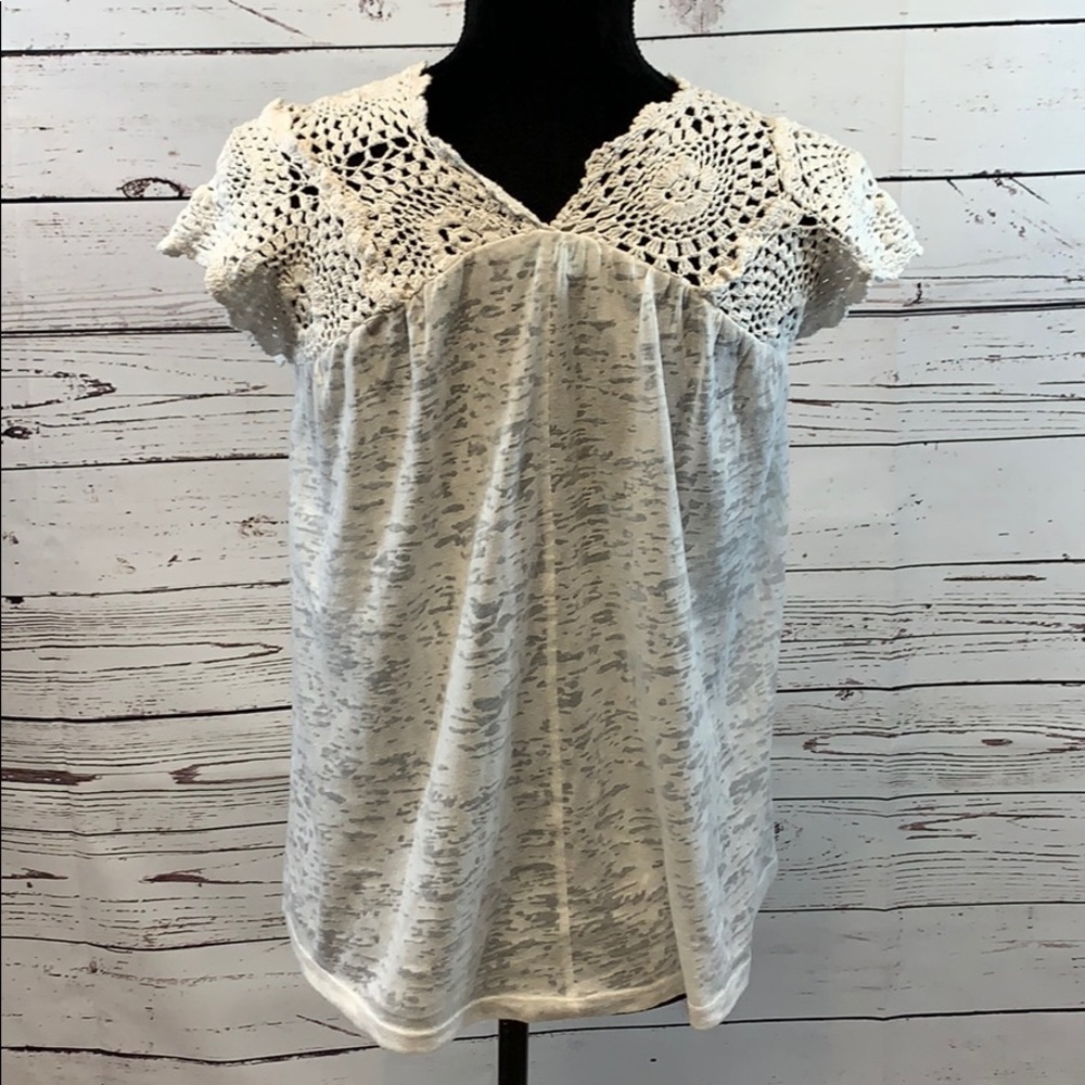 Sundance White Burnout Top with Crochet Accents S